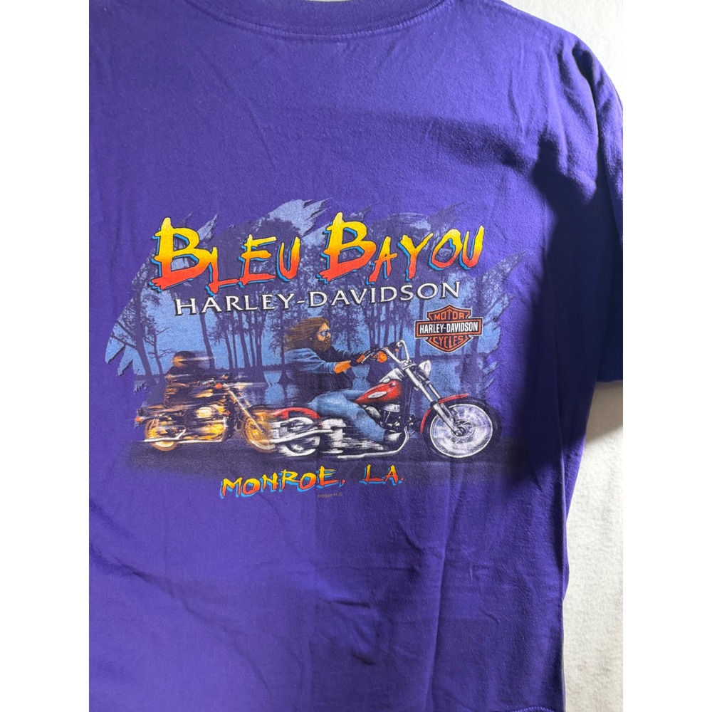 Vintage 2005 Harley Davidson Mardi Gras Bleu Bayou Monroe LA Purple T-Shirt L